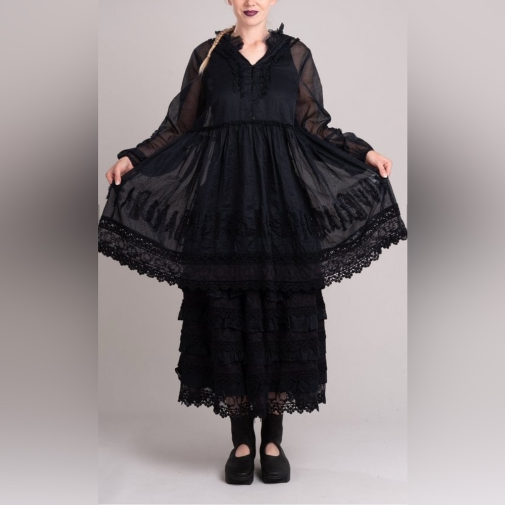 Ewa I Walla Vanessa Tunic Dress NWT Black Embroidered Crushed Cotton Organdie M
